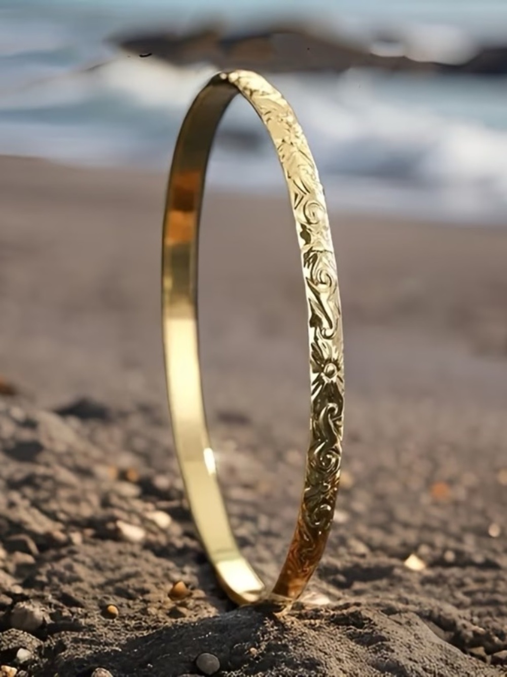 Gold Engraved Island Bangle Bracelet | 6cm